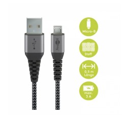 Slika izdelka: GOOBAY micro USB na USB-A 0,5m priključni kabel s kovinskimi vtiči vesoljsko siva/srebrna