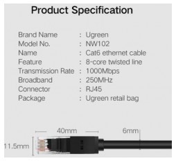 Slika izdelka: Ugreen Cat6 UTP LAN kabel 40m - box